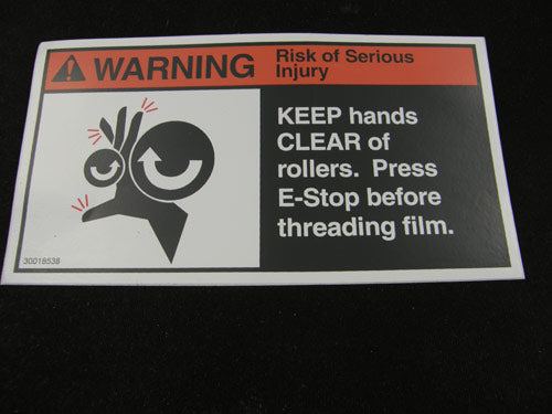 30018538 

LABEL REGULATORY ANSI WARNING 'KEEP AWAY FROM ROLLERS' (SIZE = 6.63 X 3.64) 